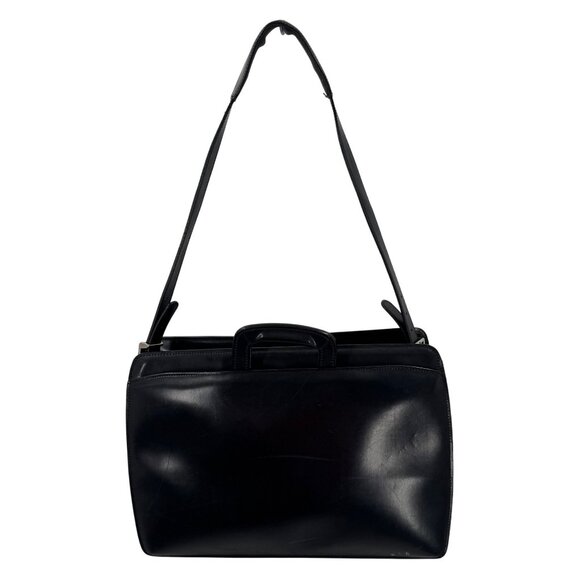 Jack Georges Black Leather Briefcase Executive Business Bag W/Adjustable Straps - Picture 1 of 16